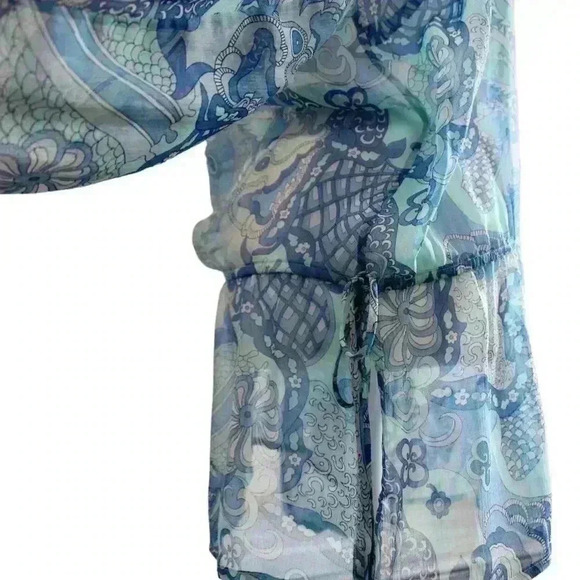 J.McLaughlin Sheer Paisley Tunic Style Top Drawstring Waist Size 8 - Picture 13 of 16